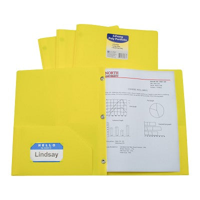 Two-Pocket Poly Portfolio Folder with Prongs Yellow