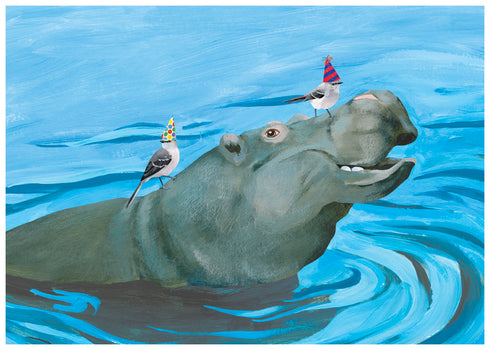 Hippo and Birdies Birthday Card