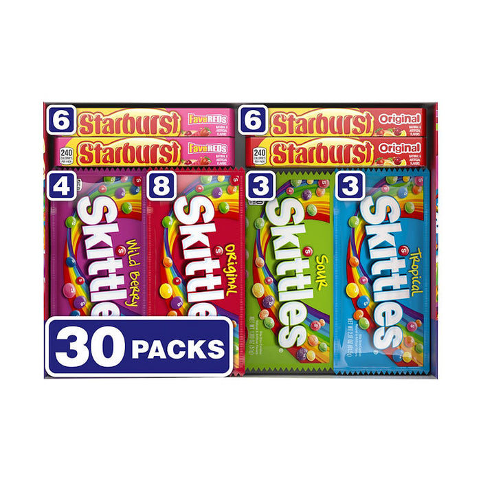 Skittles and Starburst Chewy Candy Variety Pack, Full Size, Great For Easter Candy, 30 ct.