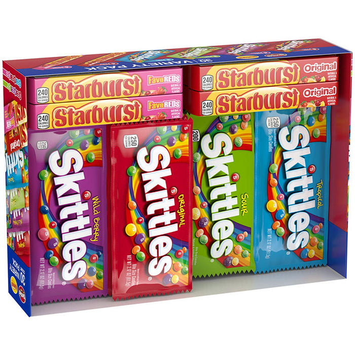 Skittles and Starburst Chewy Candy Variety Pack, Full Size, Great For Easter Candy, 30 ct.