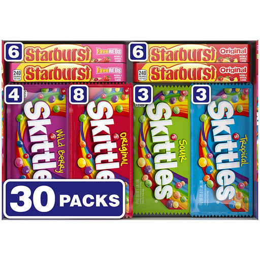 Skittles and Starburst Chewy Candy Variety Pack, Full Size, Great For Easter Candy, 30 ct.