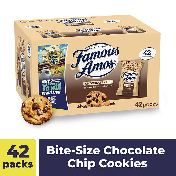 Famous Amos Classic Chocolate Chip Cookies, Bite-Size Cookies, Sweet Treats, Pouches, 42 ct./2 oz.