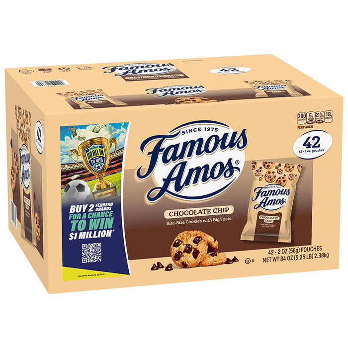 Famous Amos Classic Chocolate Chip Cookies, Bite-Size Cookies, Sweet Treats, Pouches, 42 ct./2 oz.