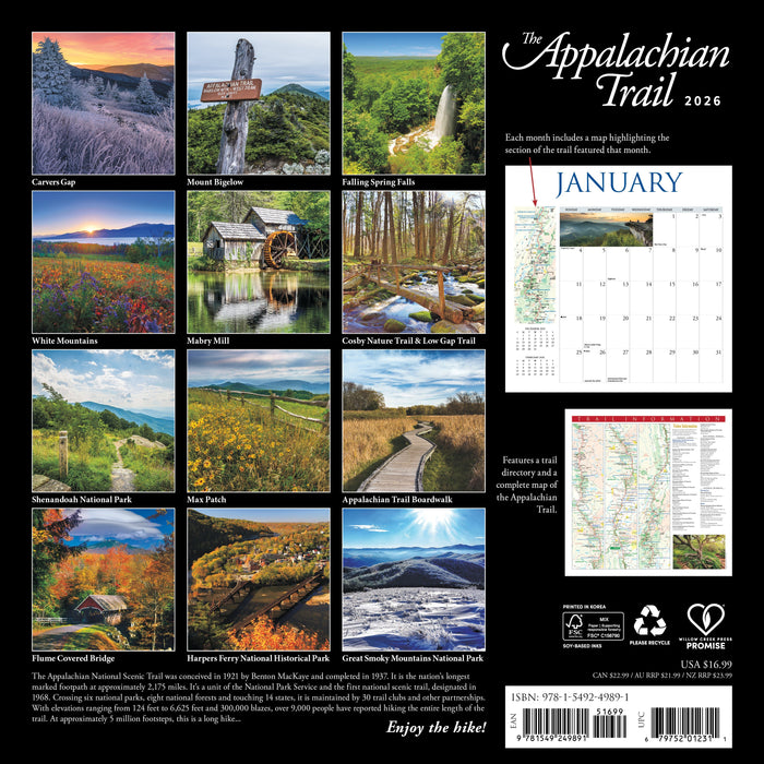 Appalachian Trail 12" x 12" 2026 Wall Calendar