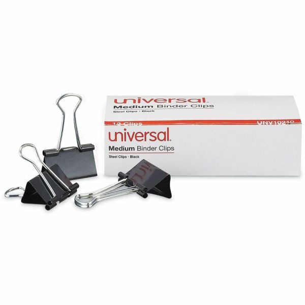 Universal Binder Clips, Medium, Black/Silver, 12/Box