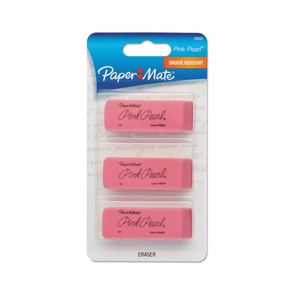 Paper Mate Pink Pearl Eraser, Medium, 3 Count [PAP70502]