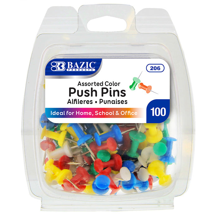 BAZIC Assorted Color Push Pins (100/Pack) [206]