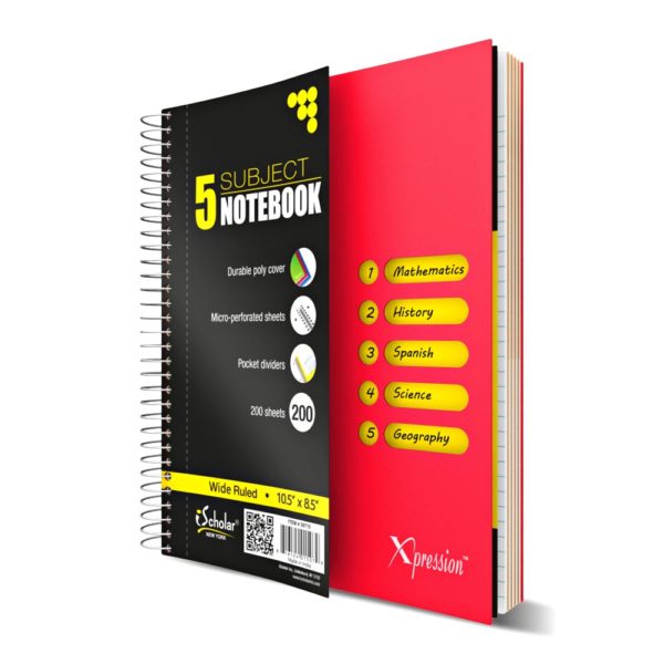 iSCHOLAR XPRESSION 5 Subject Poly-Cover Spiral Notebook Wide Ruled 200 Sheet [59715]
