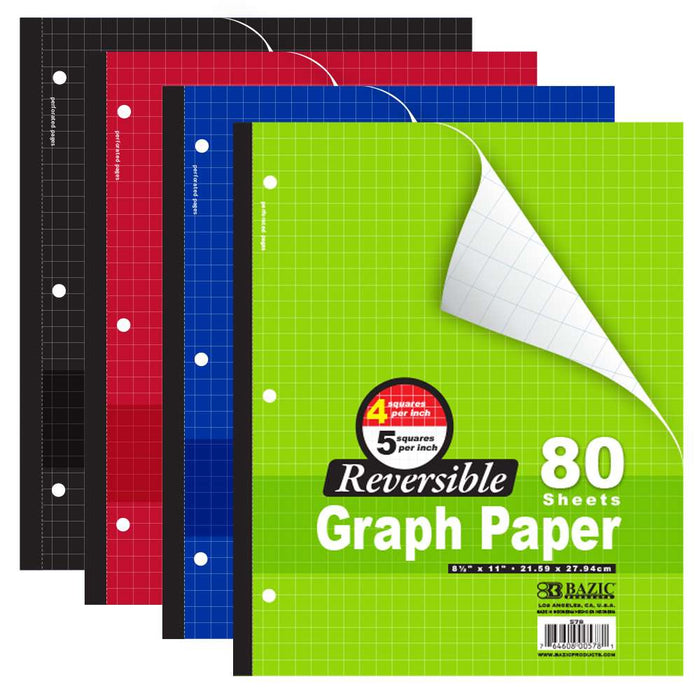 BAZIC 80 Ct. 8.5" X 11" Reversible 4"/5" Quad Ruled Wireless Notebook [578]