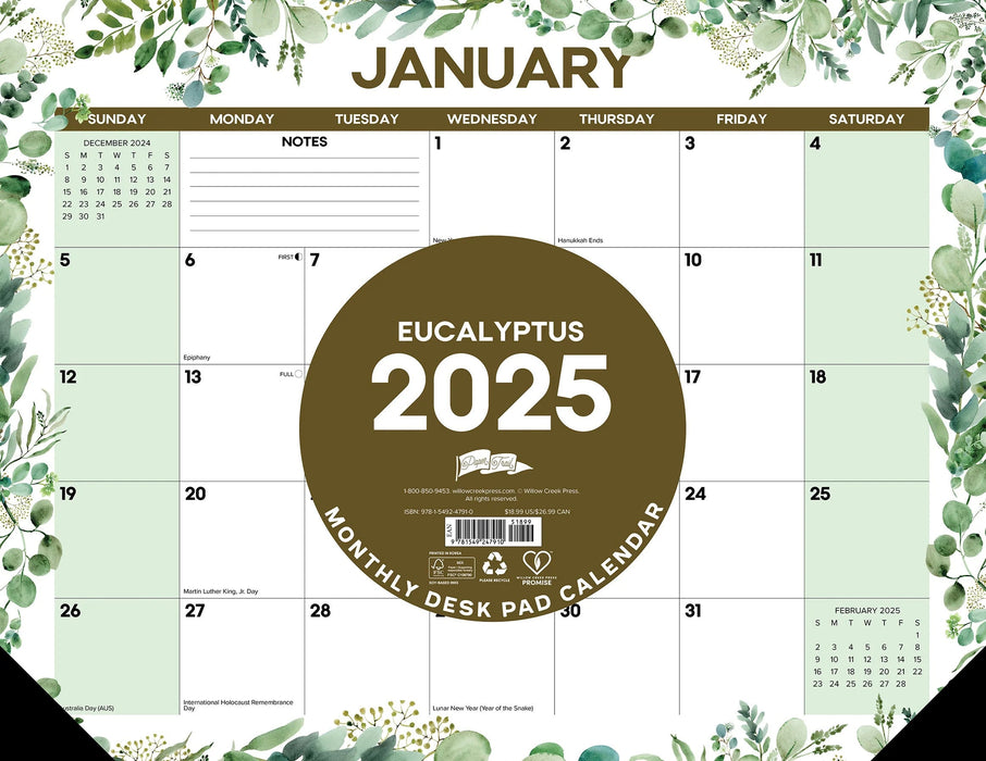 Eucalyptus 2025 Large Monthly Desk Pad 22x17 [47910]