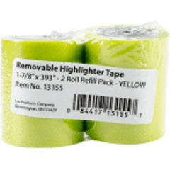 Lee Removable Highlighter Tape 1 - 7/8'' Yellow 2 Roll Refill
