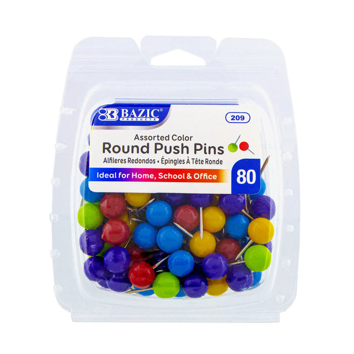 BAZIC Assorted Color Round Push Pins (80/Pack) [209]