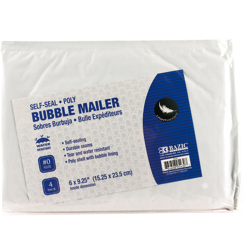 BAZIC 6" x 9.25" (#0) Poly Bubble Mailer (4/Pack) [5430]