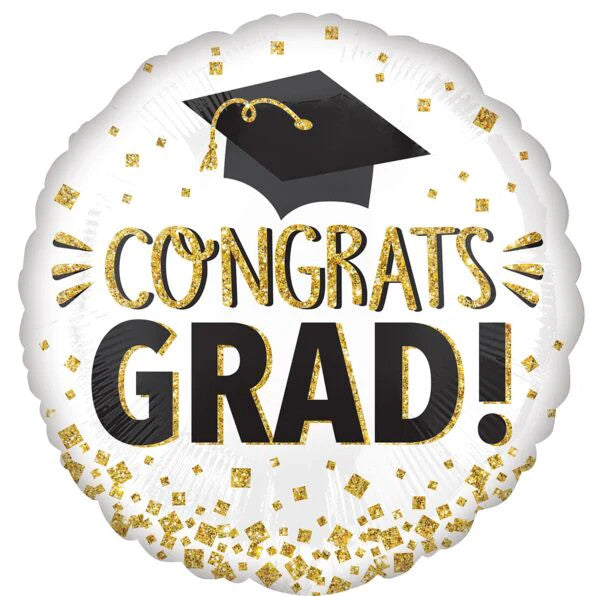 Congrats Grad Gold Glitter 28 Inch Foil Mylar Shape Balloon [44255]