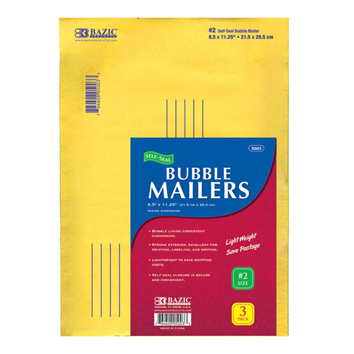 BAZIC 8.5" X 11.25" (#2) Self-Seal Bubble Mailers (3/Pack) [5003]