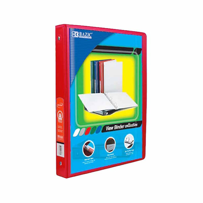 BAZIC 1/2" Red 3-Ring View Binder w/ 2-Pockets [4103]