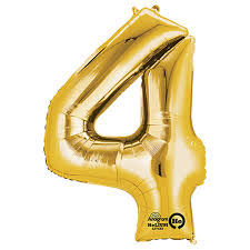 Number 4 Gold 34 Inch Foil Mylar Balloon [28250]