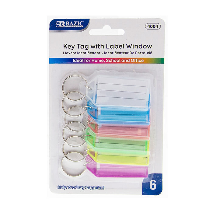 BAZIC Key Tags with Holder & Label Window (6/Pack) [4004]