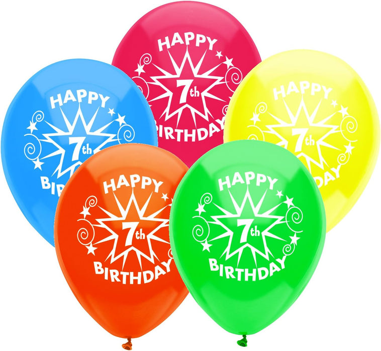 Happy 7th Birthday 12 Inch Latex Balloons 8 Pack [24628]