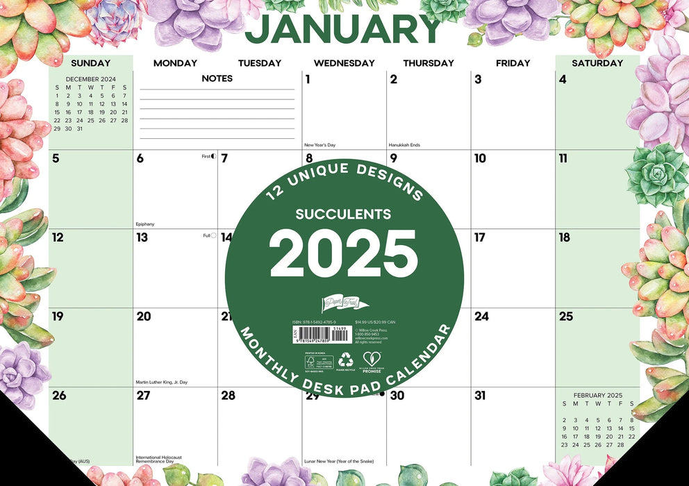 Succulents 2025 Small Monthly Desk Pad 17x12 [47859]