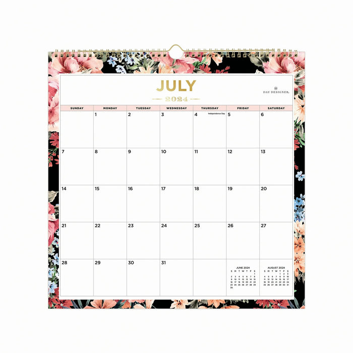 2024-25 Wall Calendar, 12x12, by Day Designer for Blue Sky, Romance Black [148011]