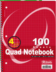 BAZIC 100 Ct. Quad-Ruled 4-1" Spiral Notebook [514]