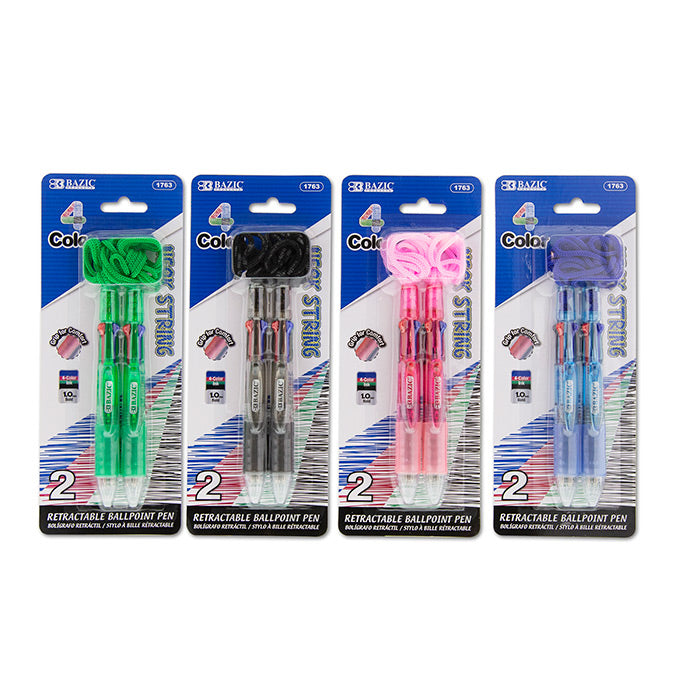 BAZIC 4-Color Neck Pen w/ Cushion Grip [1763]