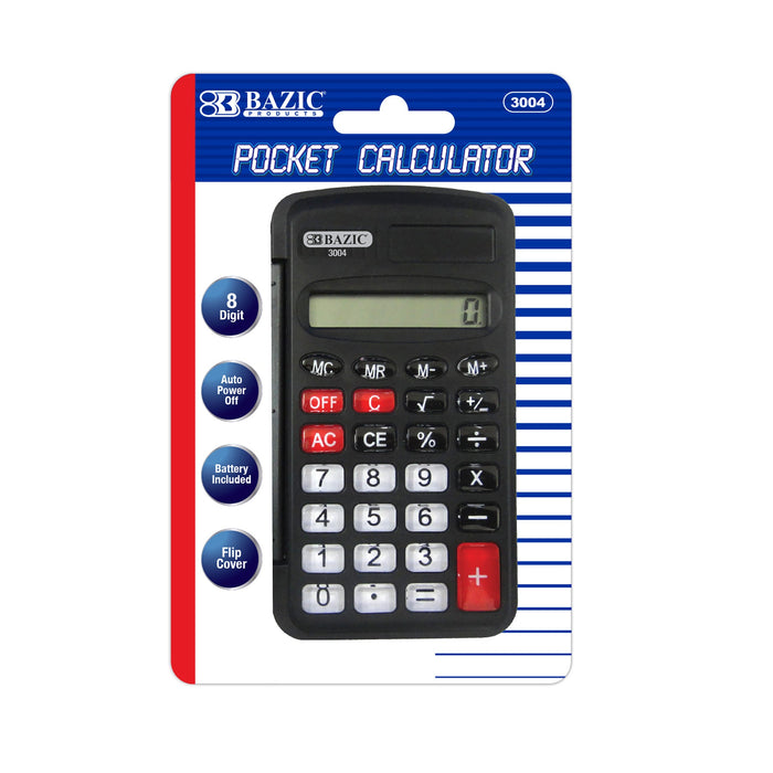 BAZIC 8-Digit Pocket Size Calculator w/ Flip Cover [3004]