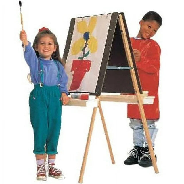 Quartet Double-Sided Masonite Easel, 45 to 51 Inch Adjustable Height, Includes 4 Easel Clips and 2 Trays, Oak Frame (XEH007) [QRTXEH007]