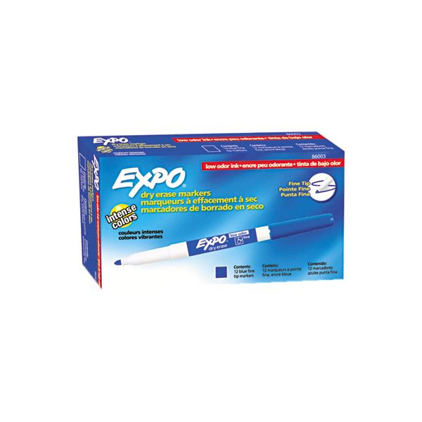 EXPO Low-Odor Dry-Erase Marker, Fine Bullet Tip, Blue, Dozen [SAN86003]