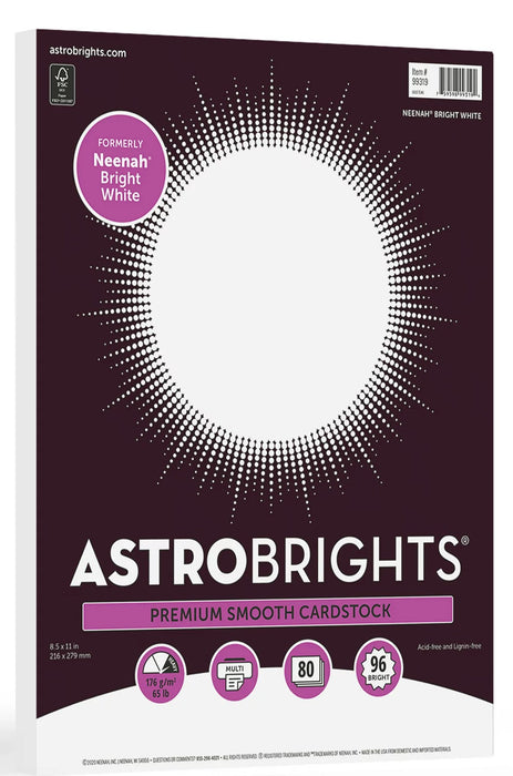 Astrobrights Bright White Cardstock, 8.5" x 11", 65 lb., 80 Sheets [99319]