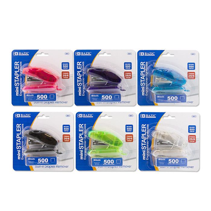 BAZIC Mini Standard (26/6) Stapler w/ 500 Ct. Staples [601]