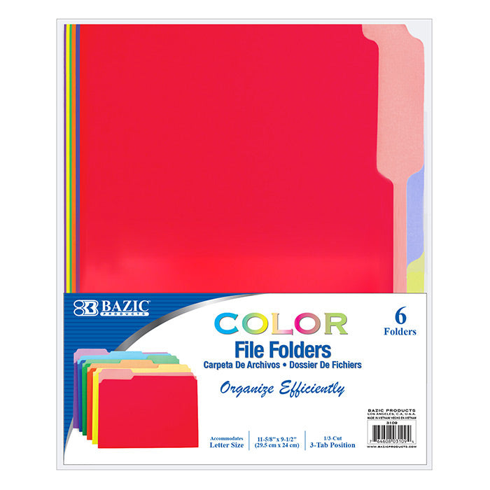 BAZIC 1/3 Cut Letter Size Color File Folder (6/Pack) [3109]