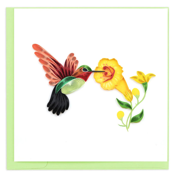 Quilled Hummingbird & Yellow Flowers Greeting Card [BL1409]
