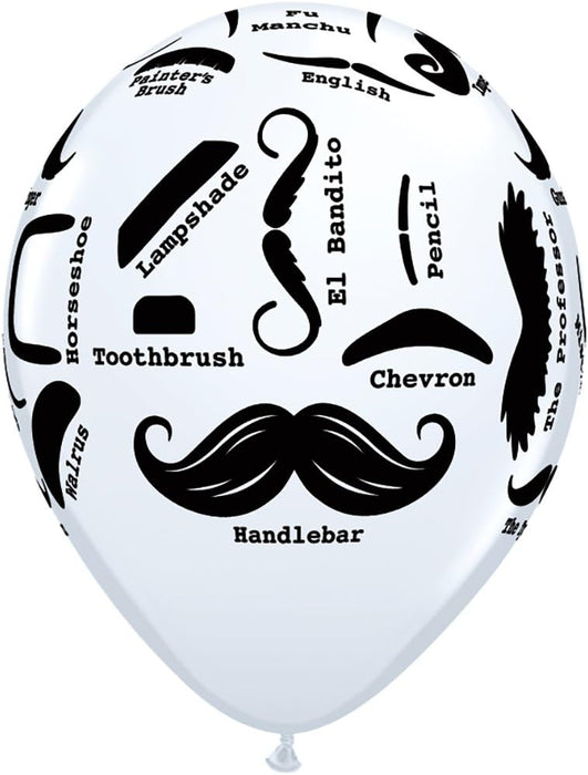 Qualatex Mustache Theme on White 11 Inch Latex Balloons 50 Count [60047]
