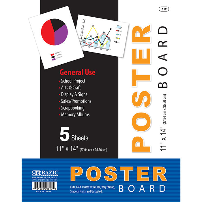 BAZIC 11" X 14" White Poster Board (5/Pack) [512]