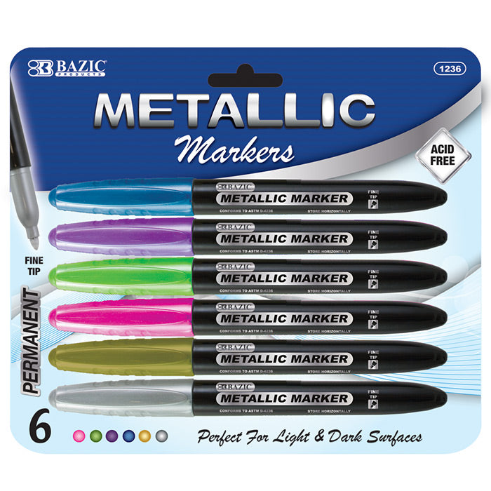 BAZIC 6 Metallic Colors Markers [1236]