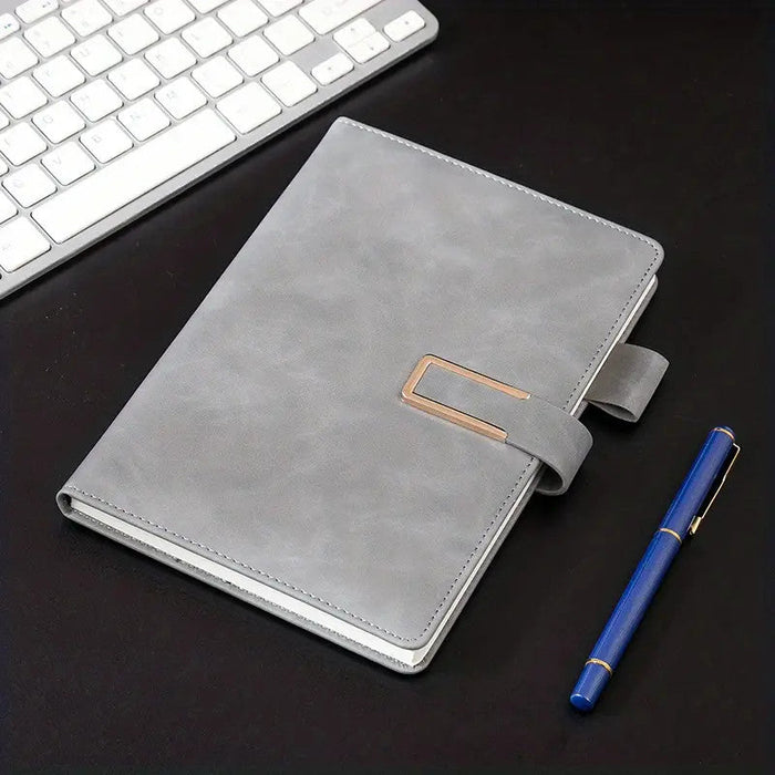 A5 PU Leather Soft Cover Notebook with Magnetic Buckle and Pen Loop Holder, 200 College Ruled Lined Pages (100 Sheets), 32k Lay-Flat Binding Paperback Diary, 80gsm (Light Grey) [XK05324]