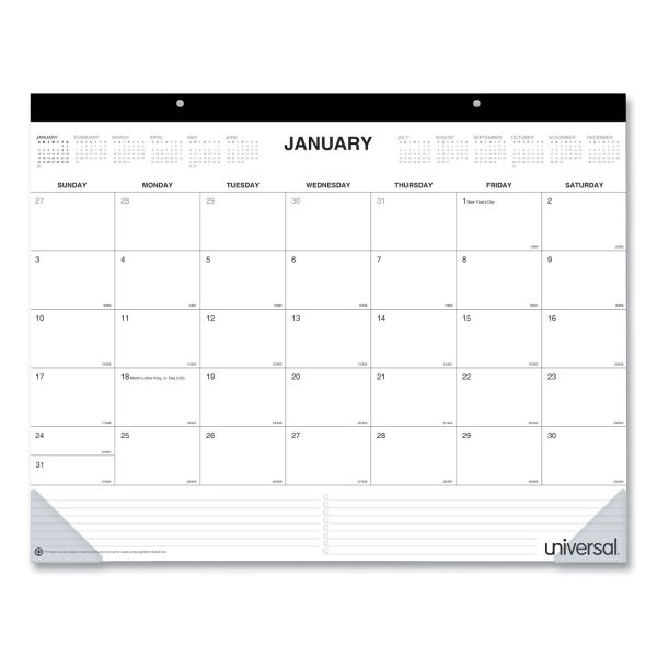 Universal 2025 Desk Pad Calendar, 22 x 17, White Sheets, Black Binding, Clear Corners, 12-Month (Jan to Dec) [UNV71002]