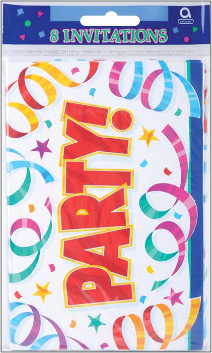 Party Streamers Invitations 8 Cards & 8 Envelopes [49264]