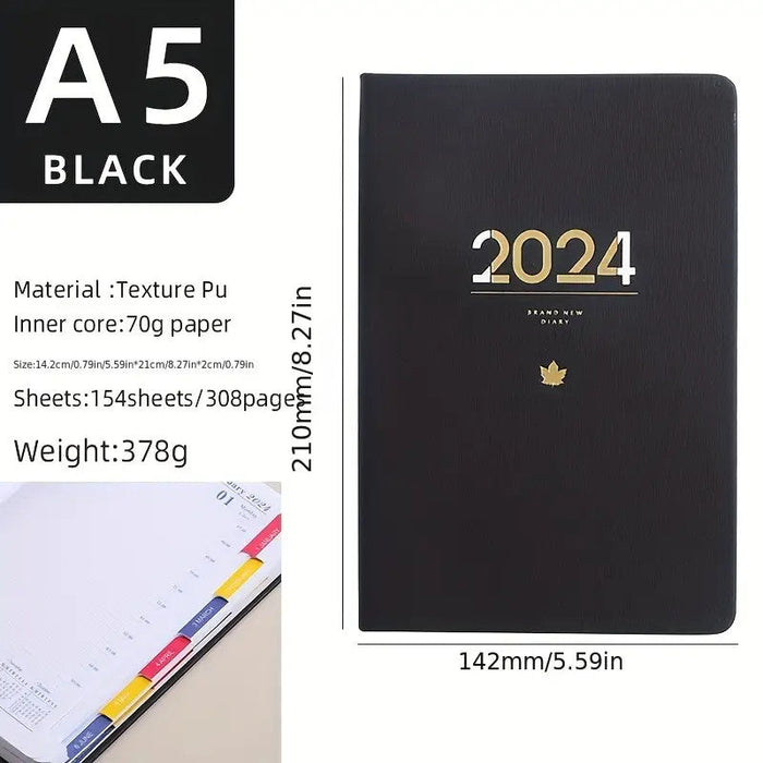 A5 English Schedule Book - Embossed Notebook, Daily Plan Notepad & Monthly Index Calendar Book [TF18899]