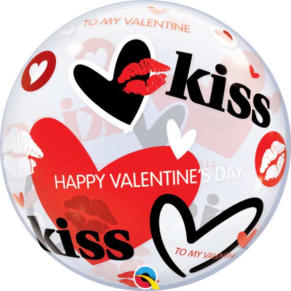 Qualatex Valentine's Kisses & Hearts 22 Inch Bubble Balloon [27539]