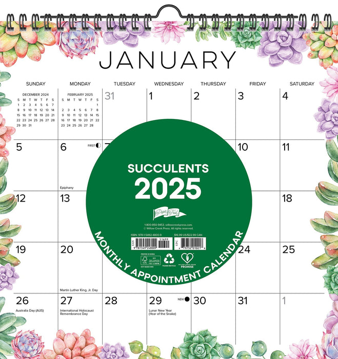 2025 Succulents 12" x 12" Spiral Wall Calendar [48009]