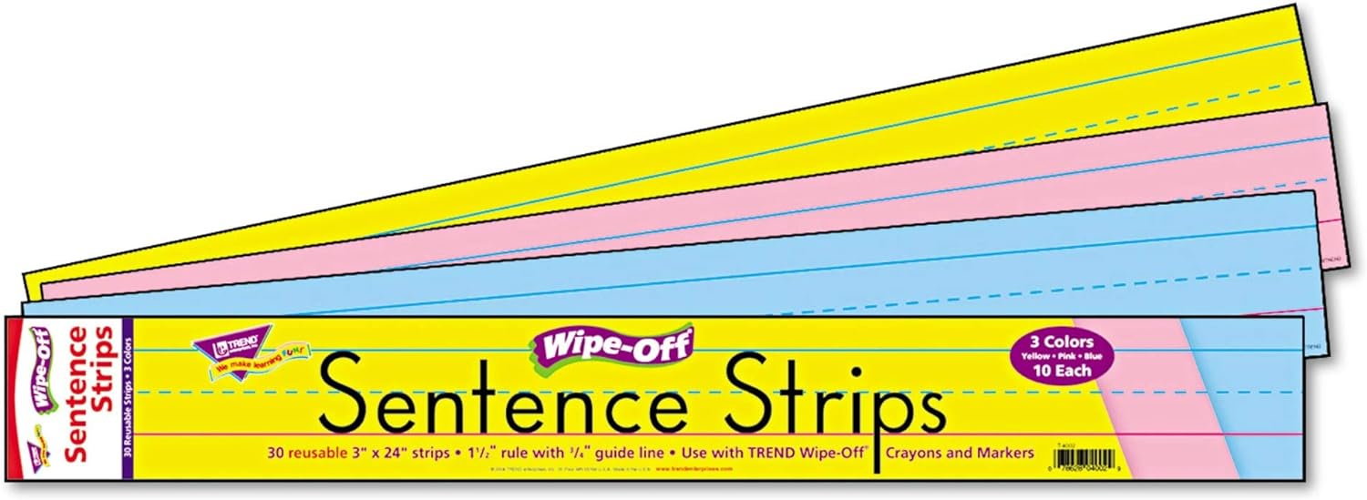 TREND T4002 Wipe-Off Sentence Strips, 24 x 3, Blue/Pink, 30/Pack [T4002]