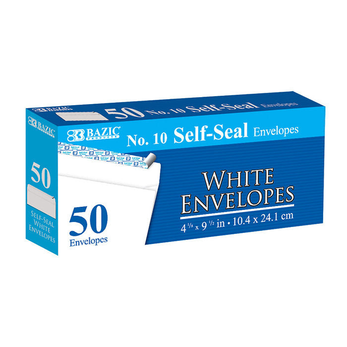 BAZIC #10 Self-Seal White Envelopes (50/Pack) [574]