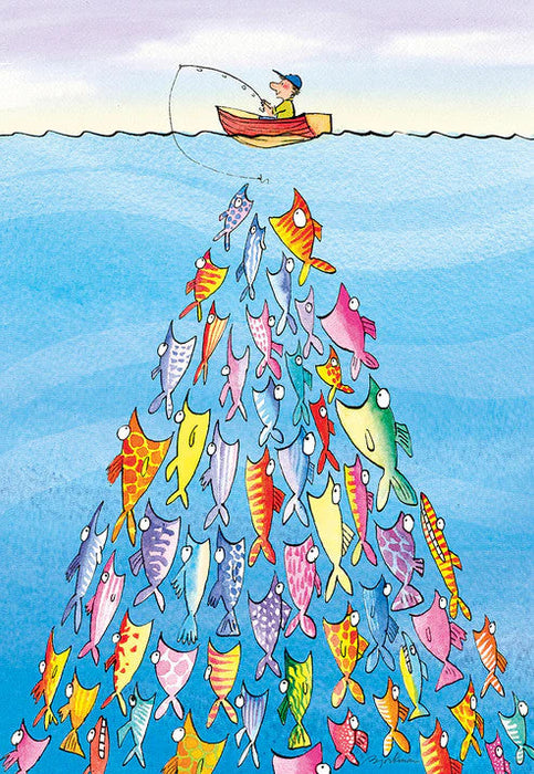 Man Fishing Sea of Fish Father's Day Greeting Card