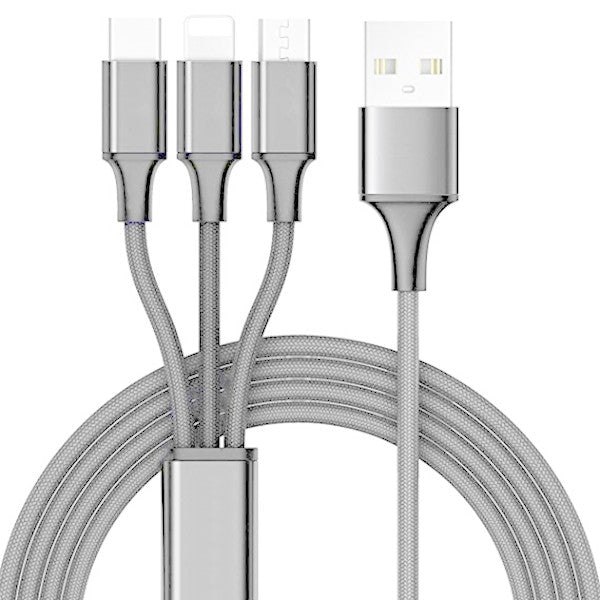 10 FT 3-in-1 USB Multi Charging Cable - Silver [3C-10F-SIL]