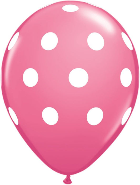 Qualatex Rose Pink  with White Big Polka Dots 11 inch Latex Balloons 50 Count [37222]