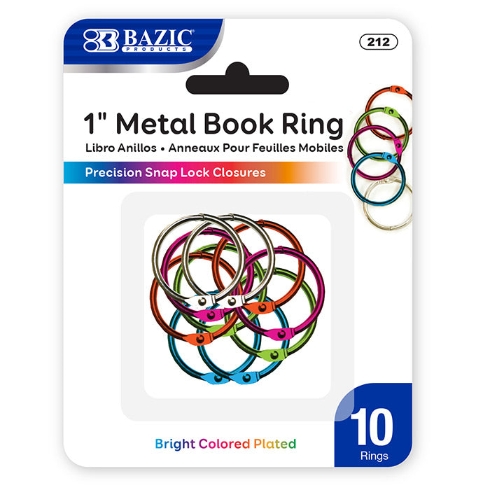 BAZIC 1" Assorted Color Metal Book Rings (10/Pack) [212]