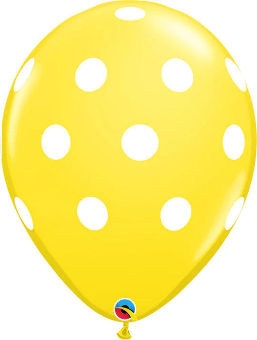 Qualatex Yellow with White Big Polka Dots 11 inch Latex Balloons 50 Count [11124]